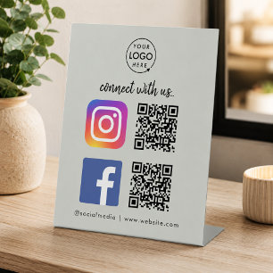 Social Media Tabletop Sign Instagram Facebook QR
