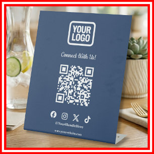 Social Media Tabletop Sign   Instagram Navy QR