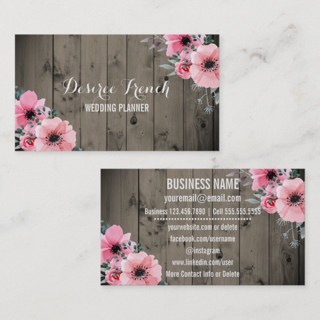 Social Media | Wedding Planner Rustic Barn Wood Business Card (Front/Back)