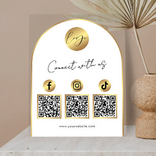  Social Media White & Gold Arch Logo QR Code Acrylic Sign