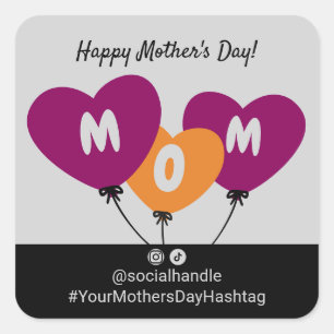 Social Mum Heartshaped Balloons Happy Mother's Day Square Sticker