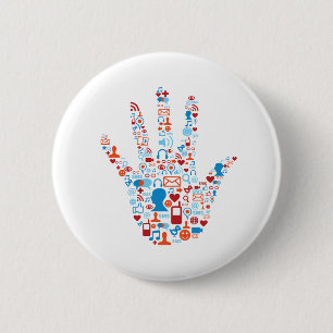 Social Network Hand 6 Cm Round Badge