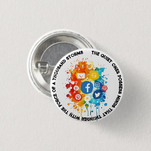 Social Network Icons I Quote Silence and Mind 3 Cm Round Badge