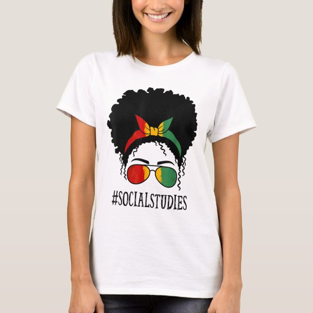 Social Studies African Women Messy Bun Black Histo T-Shirt (Front)