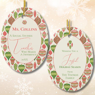 Social Studies Teacher Holiday Personalised Ceramic Tree Decoration