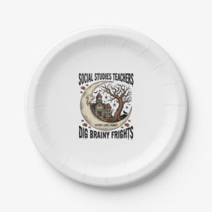 Social Studies Teacher Shirt Spooky Brainy Frights Paper Plate