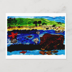 Social watering hole with bear postcard