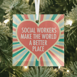 Social Work Inspirational Quote Heart Christmas Glass Tree Decoration