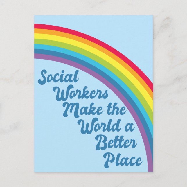 Social Work Inspirational Quote Rainbow Blue Postcard (Front)