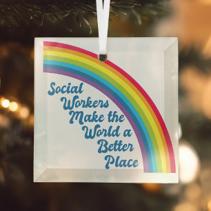 Social Work Rainbow Beautiful Christmas Gift Glass Tree Decoration