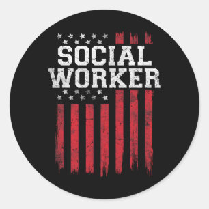 Social Worker American Flag Usa Patriot Patriotic Classic Round Sticker