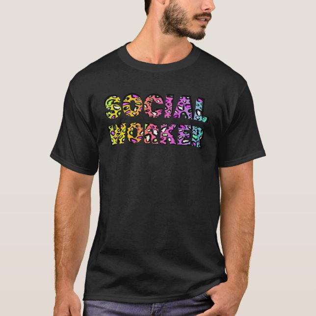 Social Worker Appreciation Day Leopard Rainbow Men T-Shirt (Front)