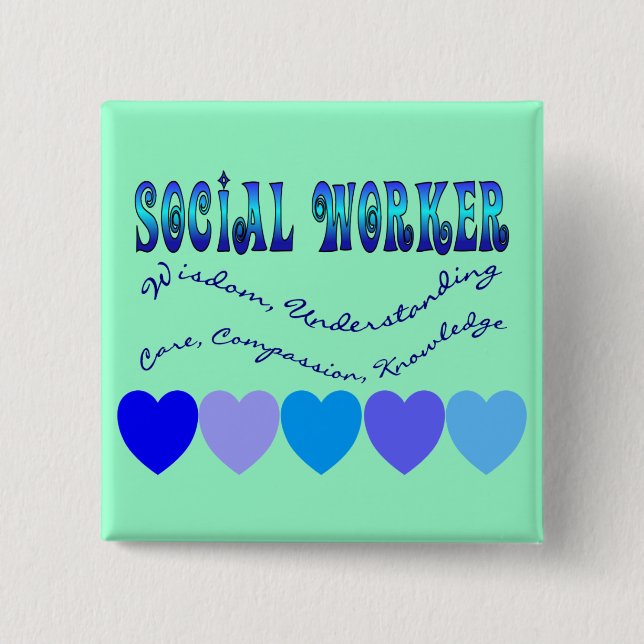 Social Worker BLUE HEARTS 15 Cm Square Badge (Front)