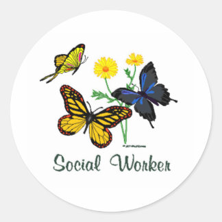 Social Worker Butterflies Classic Round Sticker