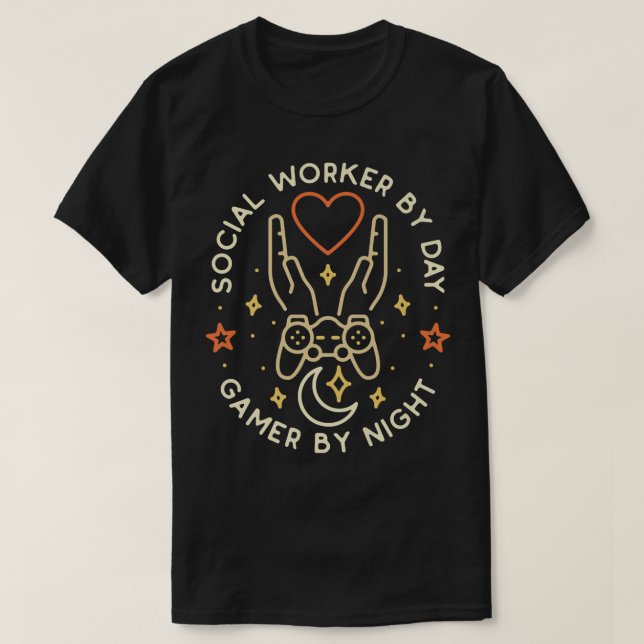 Social Worker By Day Gamer By Night Social Work Lo T-Shirt (Design Front)