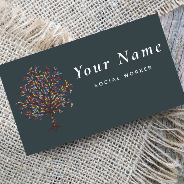 Social Worker Colourful Tree Autumn Fall Theme Lea Business Card (Creator Uploaded)