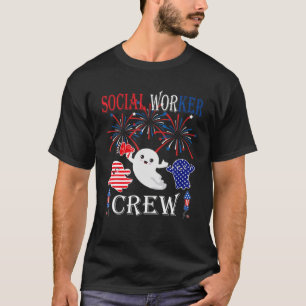 Social Worker Crew Three Red White Ghost And Blue T-Shirt