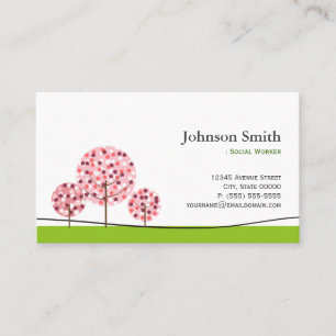Social Worker - Cute Pink Wishing Tree Logo Business Card
