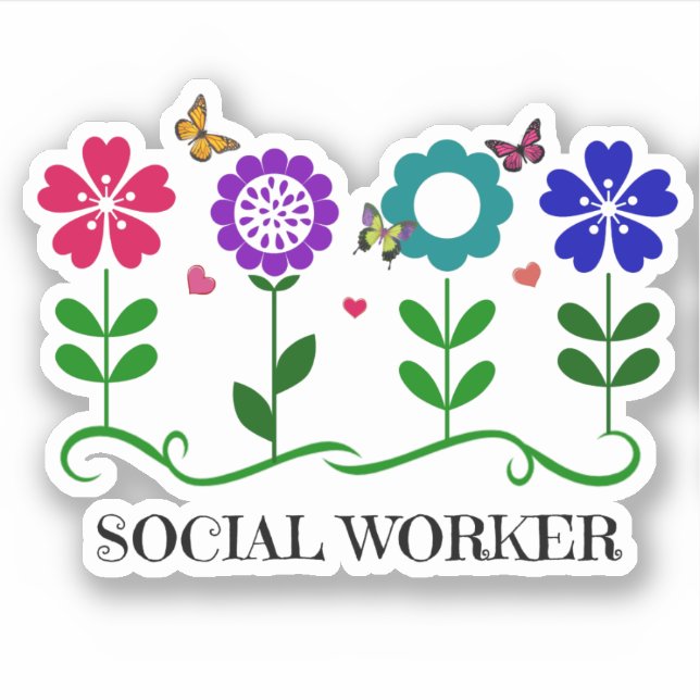 Social Worker design, flowers and butterflies, (Front)