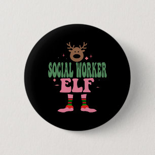 Social Worker Elf Xmas Family Group Christmas Part 6 Cm Round Badge