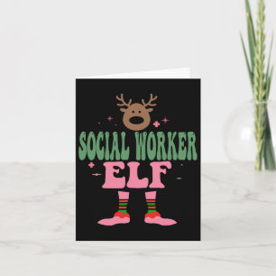 Social Worker Elf Xmas Family Group Christmas Part Card