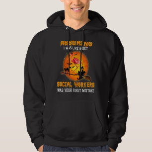 Social Worker Flamingo Witch Riding Broom Hallowee Hoodie