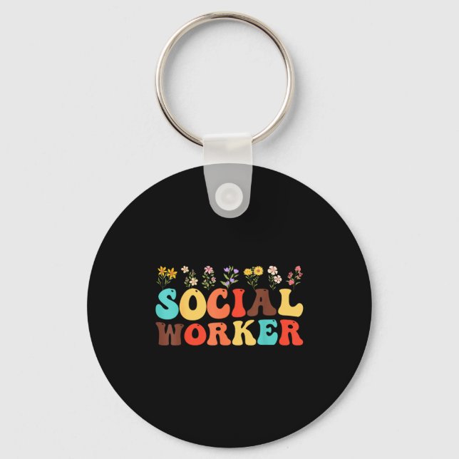Social worker flower women men kids social work key ring (Front)
