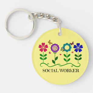 Social Worker...Flowers, Hearts, and Butterflies. Key Ring