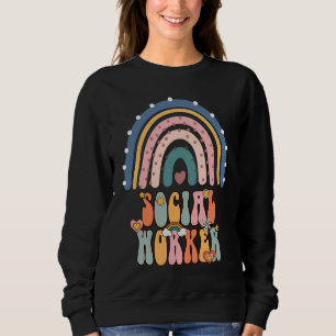 Social Worker Groovy Retro Vintage Rainbow Social  Sweatshirt