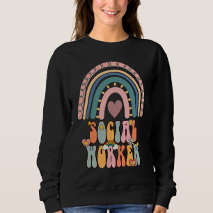 Social Worker Groovy Retro Vintage Rainbow Social Sweatshirt