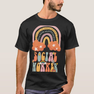 Social Worker Groovy Retro Vintage Rainbow Social  T-Shirt