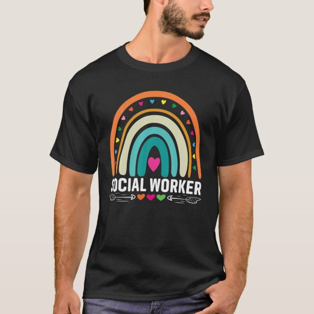 Social Worker Leopard Boho Rainbow Social Work Wom T-Shirt (Front)