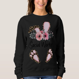 Social Worker Leopard Bunny Flower Happy Easter Sweatshirt