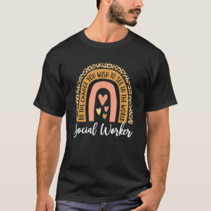 Social Worker Leopard Rainbow Funny Work Love T-Shirt