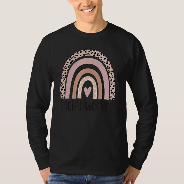 Social Worker Leopard Rainbow Social Work Apprecia T-Shirt (Front)