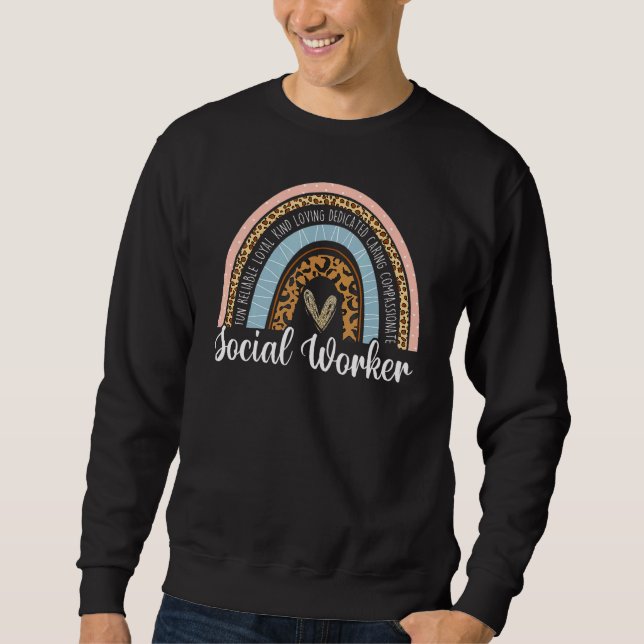 Social Worker Leopard Rainbow Social Work Christma Sweatshirt (Front)