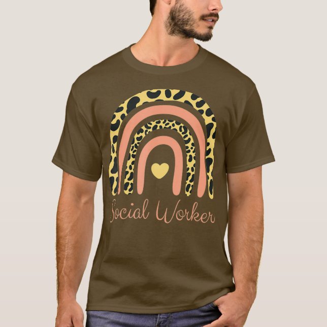 Social Worker Leopard Rainbow Social Work T-Shirt (Front)