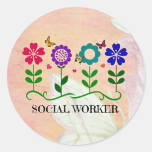 Social Worker, Pastel Springtime Design, Classic Round Sticker