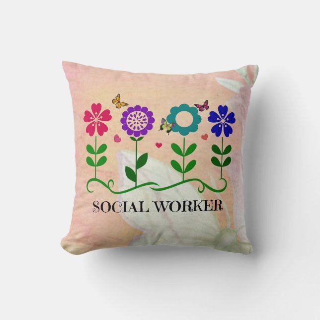 Social Worker, Pastel Springtime Design, Cushion (Front)