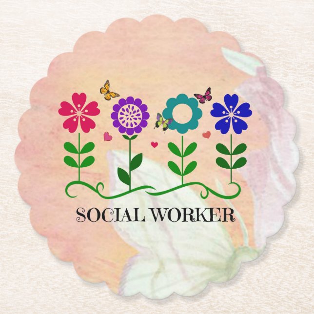 Social Worker, Pastel Springtime Design, Paper Coaster (Front)