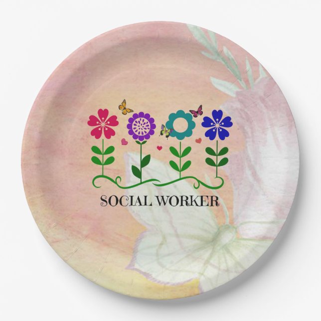 Social Worker, Pastel Springtime Design, Paper Plate (Front)