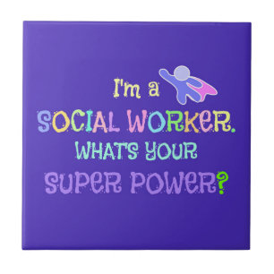 Social Worker, Pastel Text Funky Design Tile