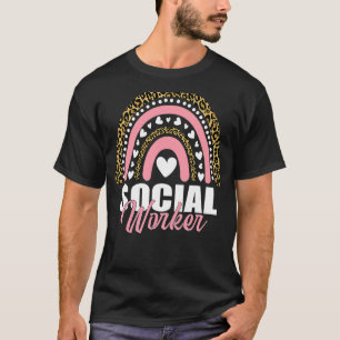 Social Worker Rainbow Leopard School Worker Employ T-Shirt