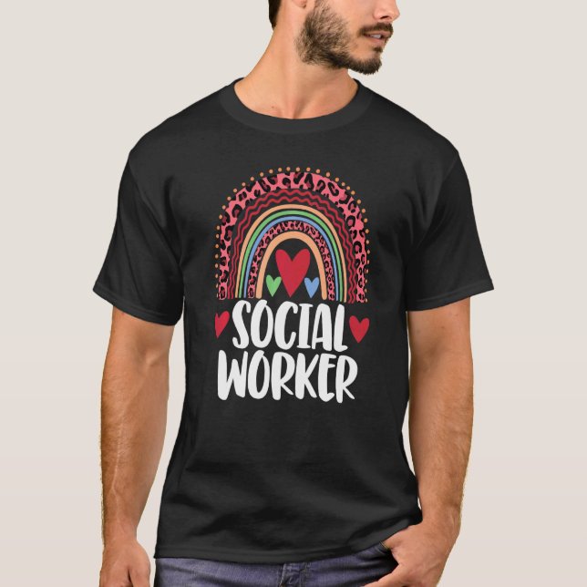 Social Worker Rainbow  Women Leopard Rainbow Love  T-Shirt (Front)