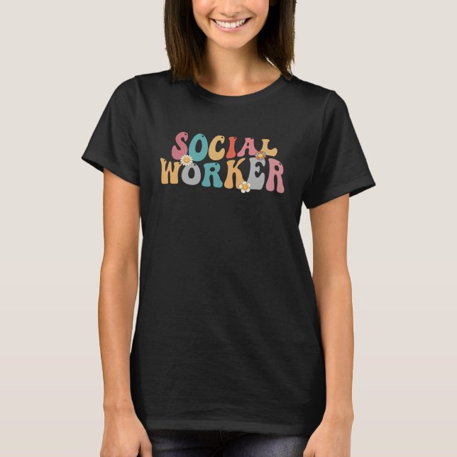 Social Worker Retro Groovy 2023 School Social Work T-Shirt (Front)