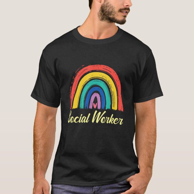 Social Worker Retro Rainbow Funny Work Public Serv T-Shirt (Front)