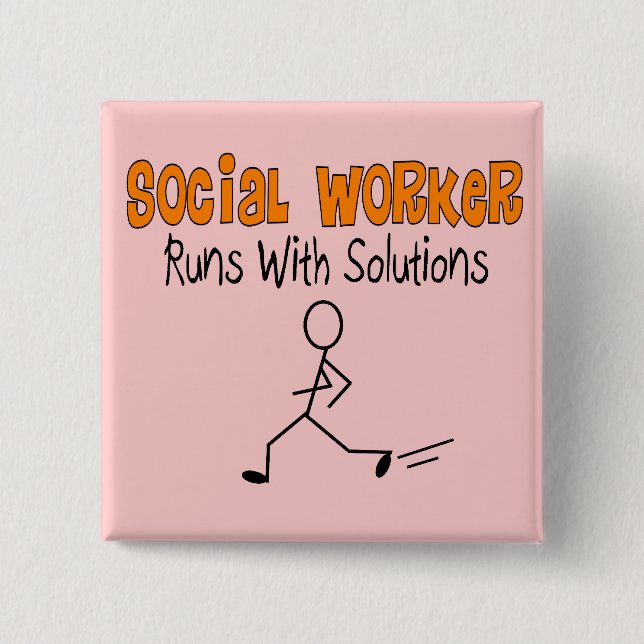 Social Worker "Runs with Solutions" Funny Gifts 15 Cm Square Badge (Front)