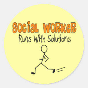 Social Worker "Runs with Solutions" Funny Gifts Classic Round Sticker
