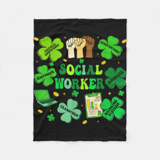 Social worker shamrock st patricks day social work fleece blanket