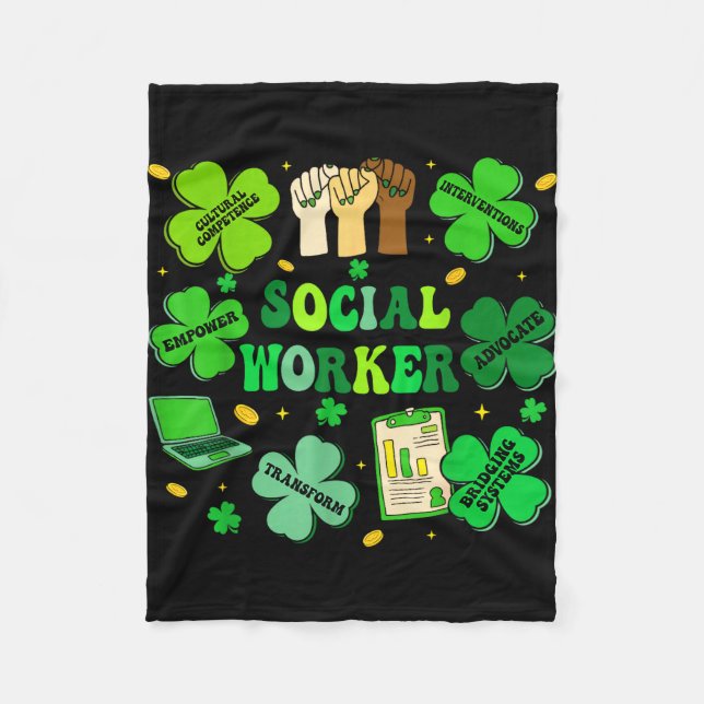 Social worker shamrock st patricks day social work fleece blanket (Front)